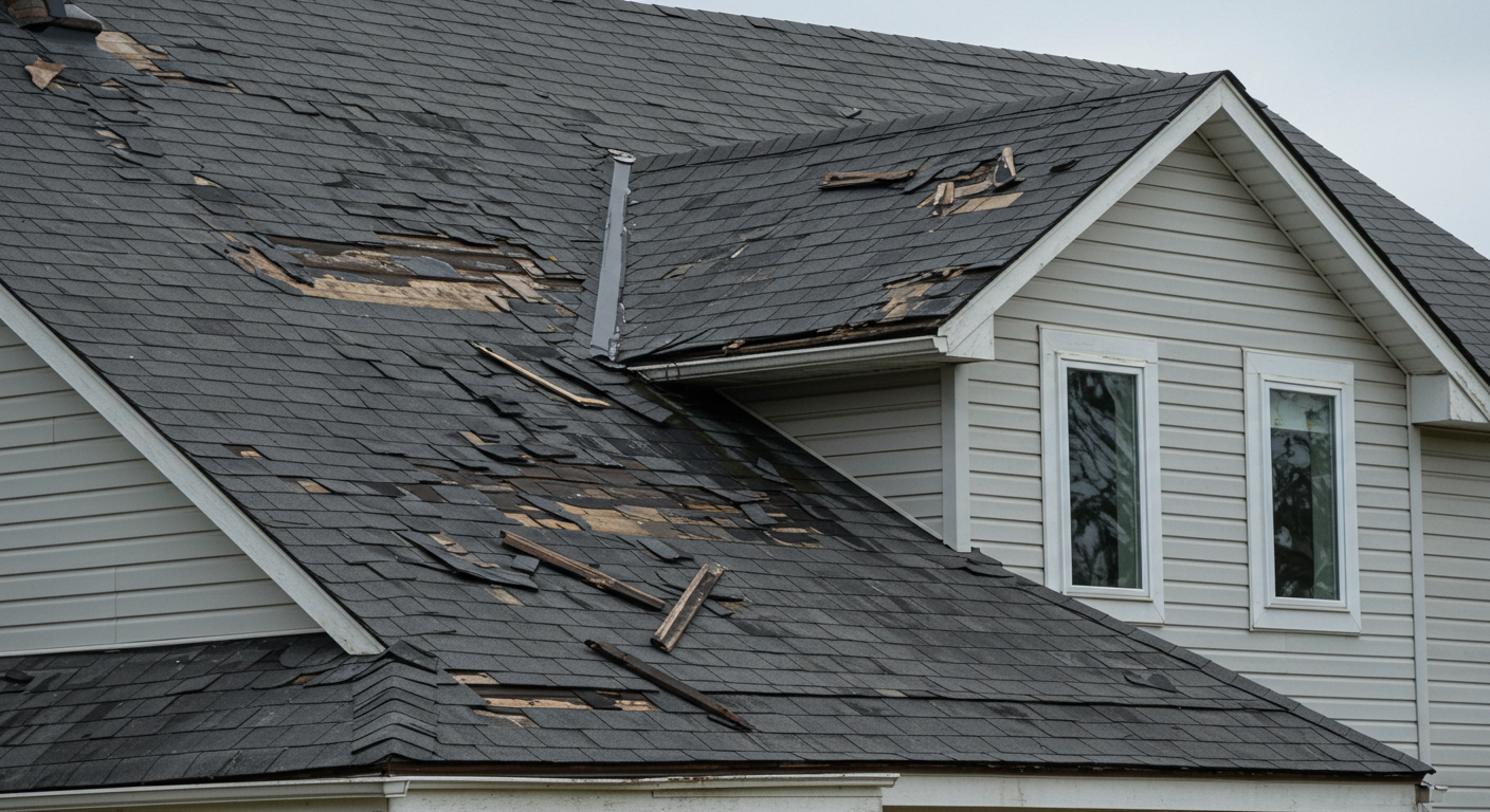 Storm damaged residential roof