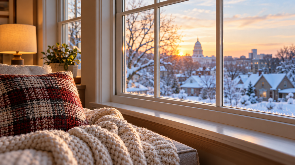 Sealed energy-efficient windows keeping a Wisconsin home warm during winter